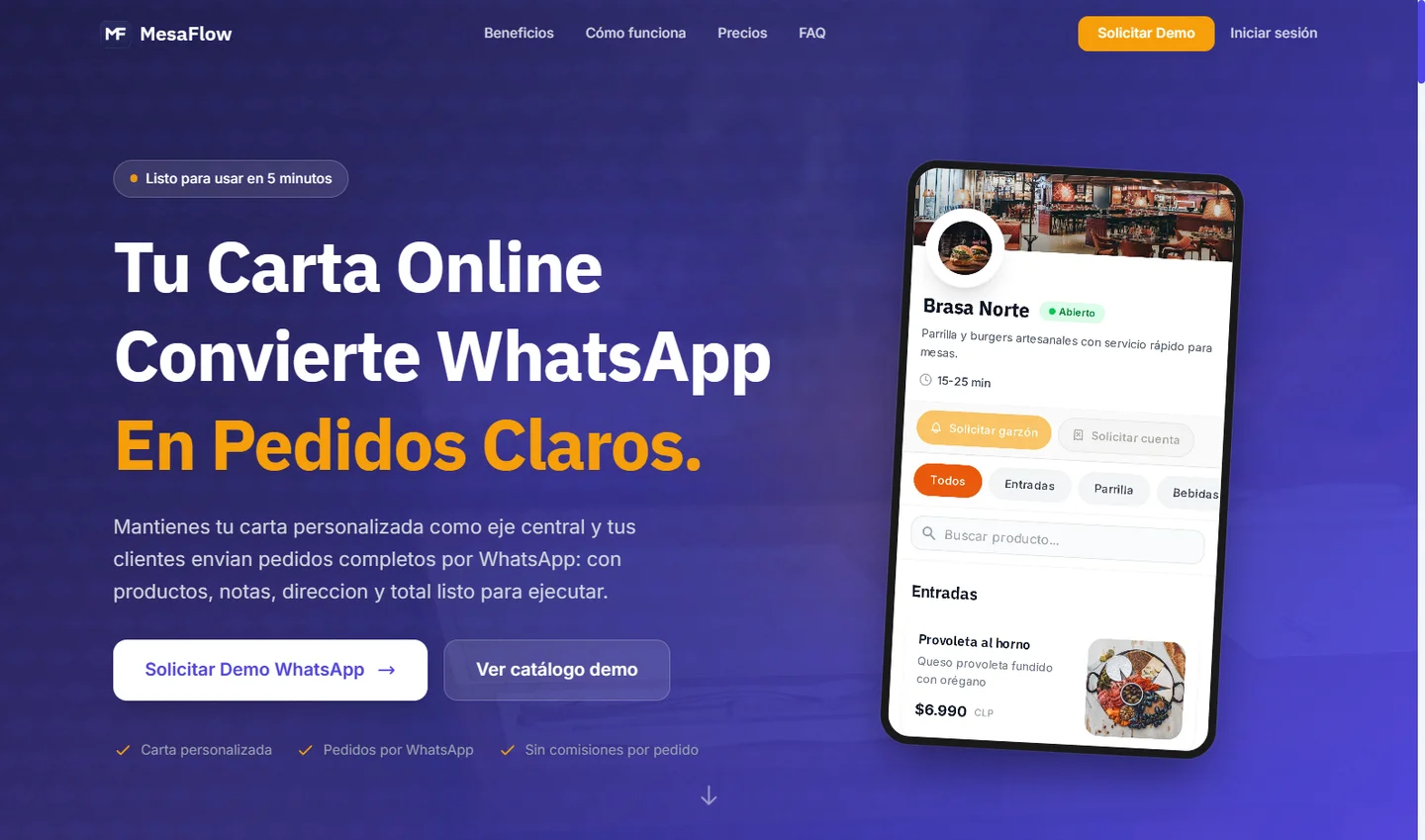MesaFlow: carta digital por QR y gestión de pedidos para restaurantes